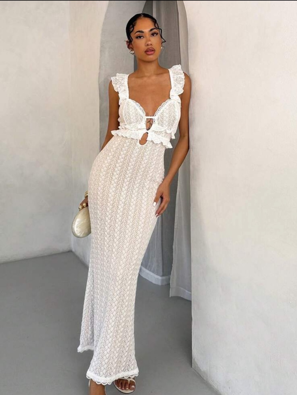 Shein White Crochet Maxi Dress in White